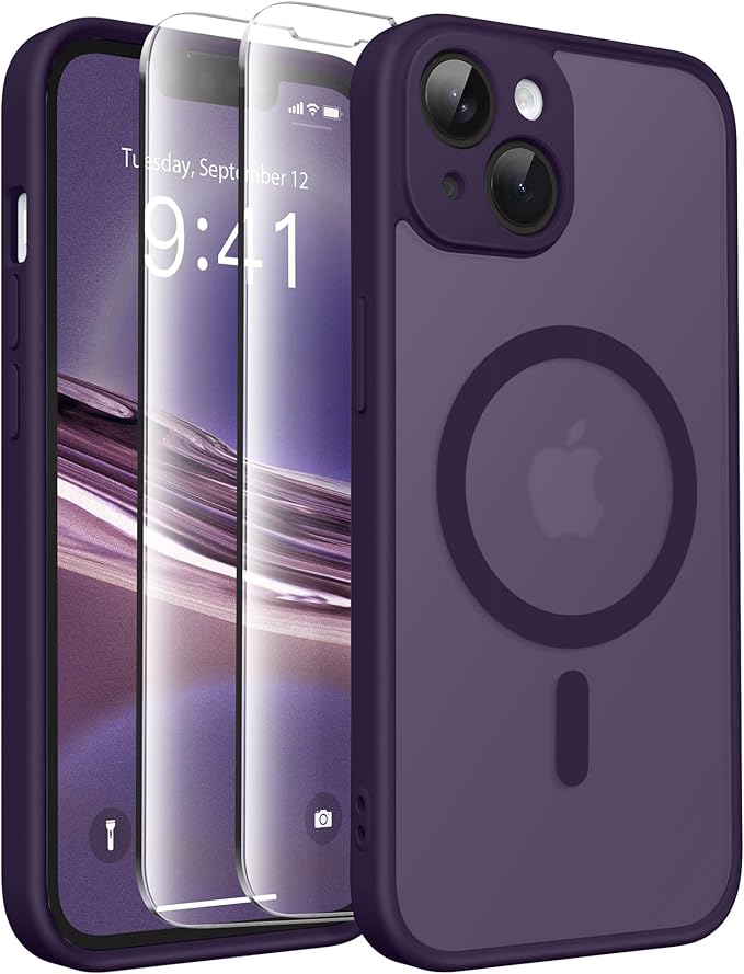 CAPRARO Magnetic for iPhone 14 Case, [Compatible with MagSafe] [Full Camera Protection] Shockproof Protective Slim Translucent Matte Phone Case for iPhone 14 6.1'', Deep Purple