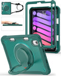 BRAECN for iPad (a17 pro) Mini 7/Mini 6 Case 2024/2021 8.3 inch with Pencil Holder Protective Clear Ring Handle 360 Rotating Stand Shockproof Dropproof Rugged Carrying Shoulder Strap Kids Friendly
