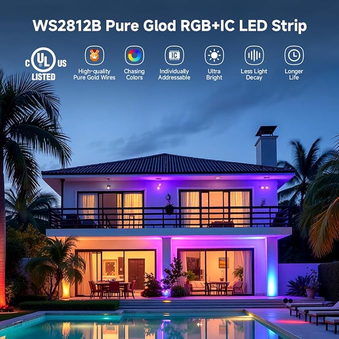 BTF-LIGHTING WS2812B IC RGB LED Strip,UL Listed,Pure Gold Wires,DC5V 3.28FT 144LED 5050SMD,Individually Addressable,Flexible for DIY Chasing Full Color Project,IP67(No Adapter or Controller)