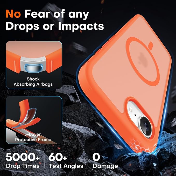 TOCOL for iPhone 17e Case, Compatible with Magsafe, Military Drop Protection, Slim Translucent Matte Shockproof for iPhone 17 e Case 6.1 inch (Orange)