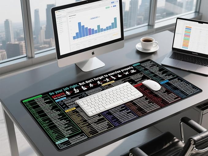 JIALONG Excel Shortcuts Large Gaming Mouse Pad Extra XXL 35.4x15.75 inches Thick Extended Excel Formulas Cheat Sheet Desk Pad Computer Keyboard Mat for MacBook, PC, Laptop, Office Home