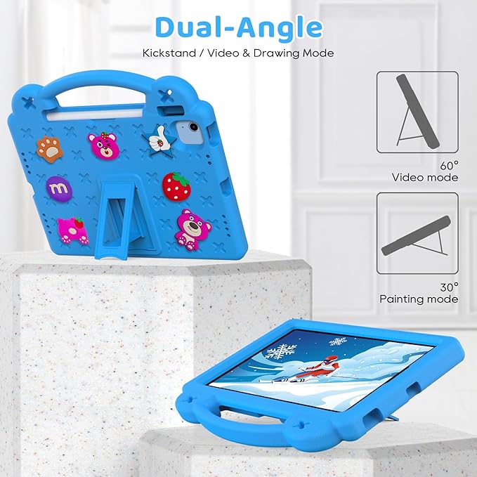 for iPad A16 11th 10th Generation Case 2025 2022 for Kids Boys, with Shoulder Strap Cute DIY Figures Kids Friendly Shockproof Handle Stand Protective Case Cover for Apple iPad 11th 10th Gen,SkyBlue