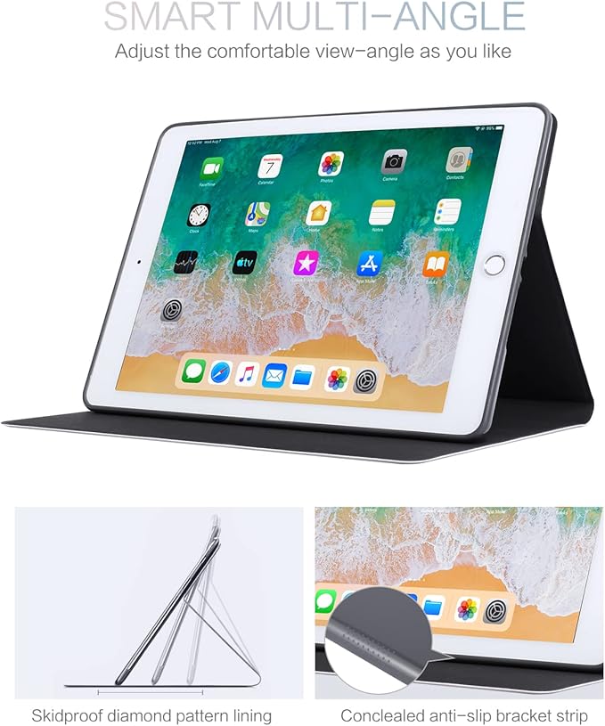 for iPad 6Th/5Th Generation Cases, for iPad Case 6Th/5Th Generation, for iPad Air/Air 2 Case 9.7 Inch Auto Wake/Sleep Multi-Angle Viewing Adjustable Stand, Green Red Flower Art