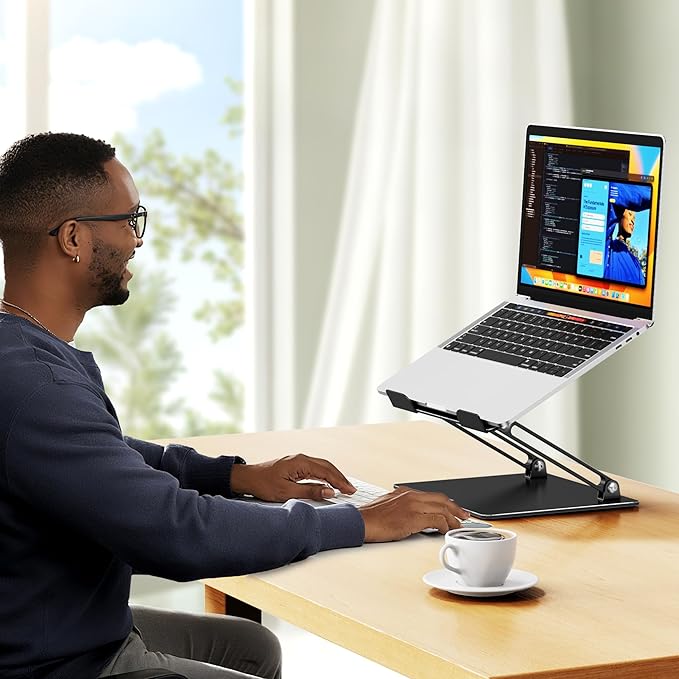 BESIGN LS10 Laptop Stand for Desk, Ergonomic Adjustable Notebook Tablet Stand, Foldable Laptop Riser, Portable Desktop Book Stands, Computer Holder Compatible with 10-14" Laptops, Black
