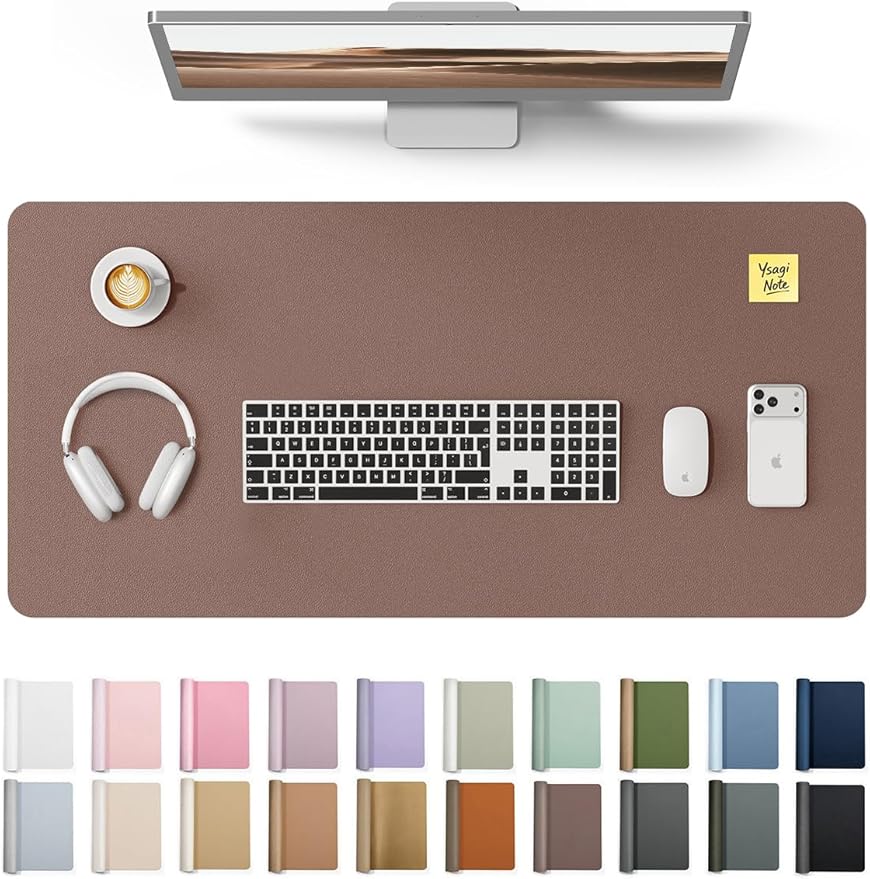 YSAGi Leather Desk Protector, Office Mat, Large Mouse Mat, Non-Slip PU Leather Blotter, Laptop Pad, Waterproof Writing Pad for Office and Home (Chocolate, 31.5" x 15.8")