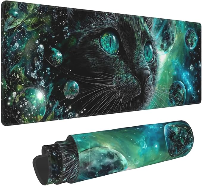 Cat Moon Mouse Pad Extended Large Gaming Mouse Pad XL Stitched Edges for Gamer Home Office 31.5 X 11.8 Inch