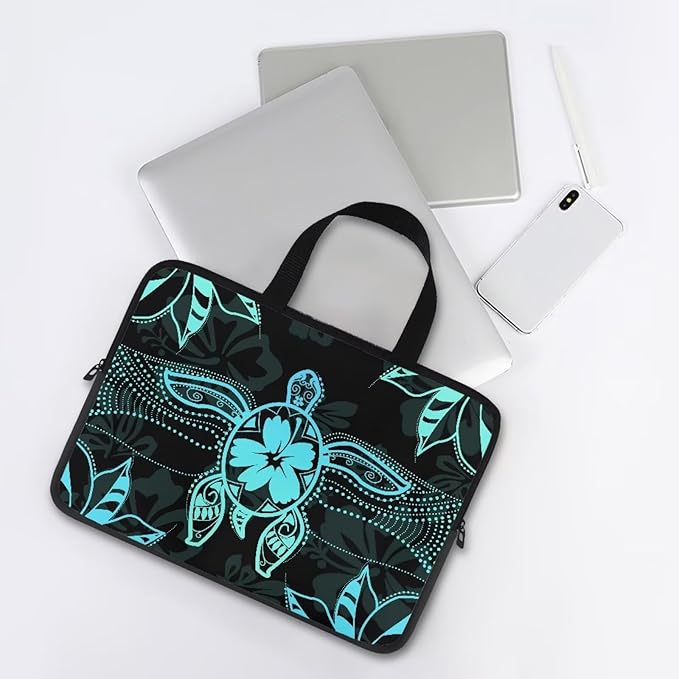 Polynesian Tribal Laptop Sleeve Case 13 Inch Laptop Cover Protective Case Portable Computer Carrying Bag Compatible with 10-17 Inch Shockproof Padded Laptop Case, Black & Green