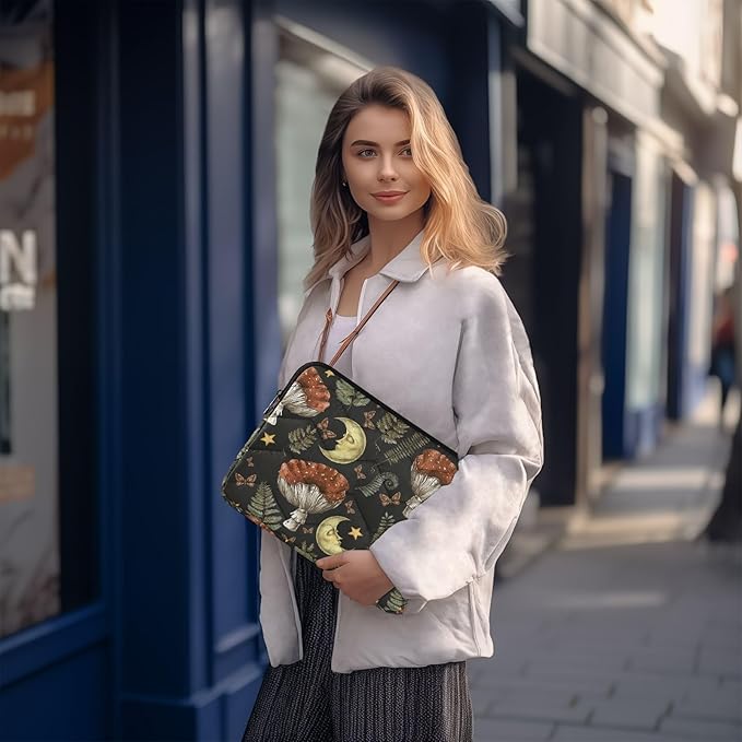 Vintage Magic Forest Moon Mushroom Laptop Sleeve - 13 to 14 Inch Cute Waterproof Computer Cover for Women & Men's Laptop Accessories