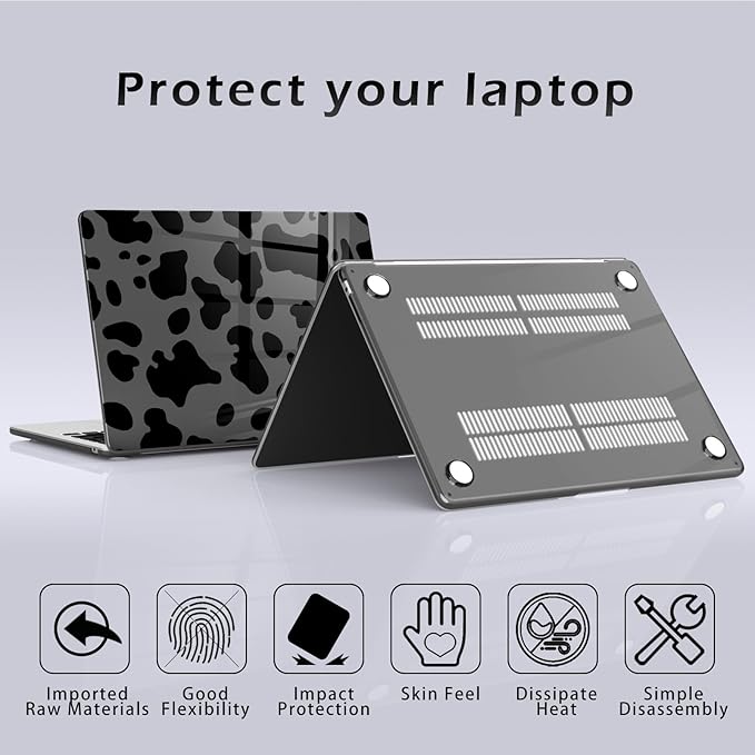 Compatible with MacBook Air 13 inch Case M1 A2337 A2179 A1932 2022 2021 2020 2019 Release, Cute Cow Pattern Protective Hard Shell Clear Black Cover for MacBook Air 13.3 inch