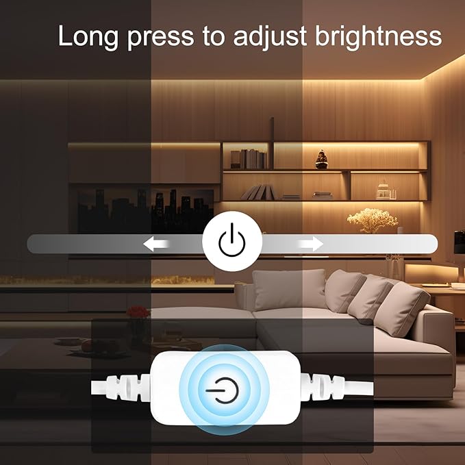 ZSLAIFU 24V COB LED Strip, LED Strip for Bedroom, Touch Dimmable LED Strips, Warm White LED Light Strip, COB Flexible Light for Bedroom Cabinet Vanity Mirror DIY Lighting