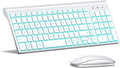 TopMate Wireless Keyboard and Mouse Ultra Slim Combo, 2.4G Silent Compact USB 2400DPI Mouse and Scissor Switch Backlit Keyboard Set, for PC/Laptop/Windows/Mac/Gaming - Matte White
