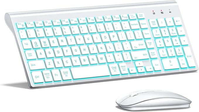 TopMate Wireless Keyboard and Mouse Ultra Slim Combo, 2.4G Silent Compact USB 2400DPI Mouse and Scissor Switch Backlit Keyboard Set, for PC/Laptop/Windows/Mac/Gaming - Matte White