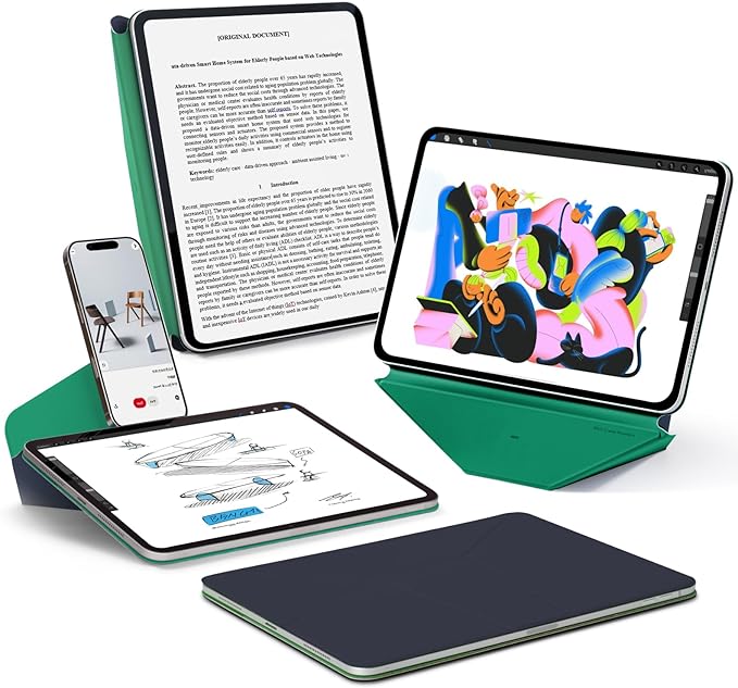 MOFT Dynamic Folio Case for iPad Pro 12.9" (6th 2022 | 5th 2021 | 4th 2020), Slim Magnetic Stand Case with 20+ Viewing Angles, Auto Wake/Sleep, Ultra Thin, Navy Blue x Oz Green