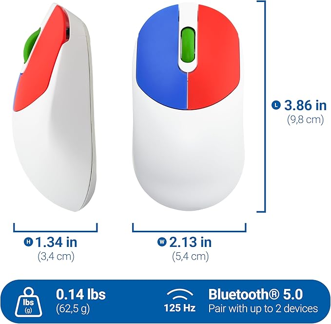 Clevy Kids Mouse - Colorful Ergonomic Bluetooth Computer and Laptop Kids Mouse for School and Home Computer Use - Wireless Children Friendly - Compatible with Windows, macOS, Chromebook