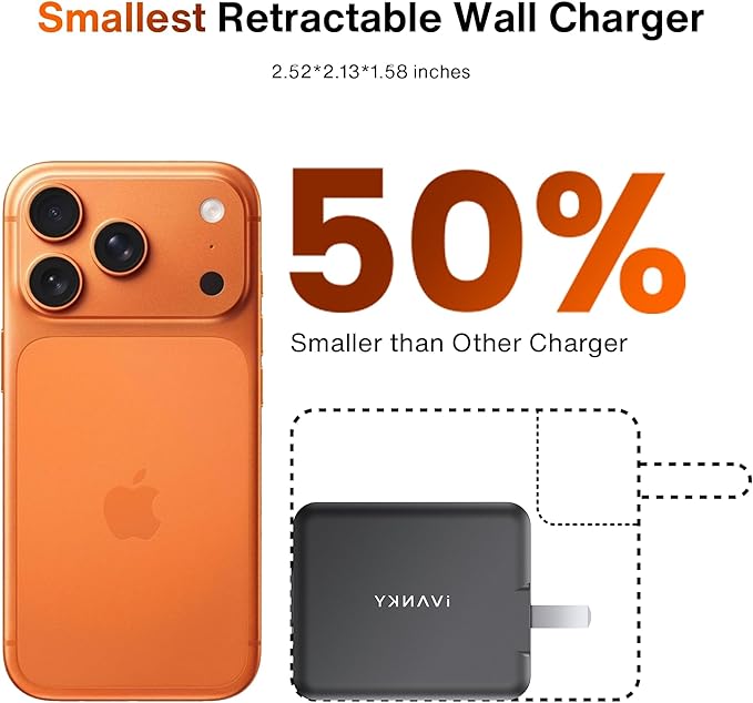 iVANKY Retractable USB C Charger, Smallest 4-in-1 GaN Wall Charger for Multiple Devices, 45W Charger Block with Dual Type C Cables, 4-Port Travel Adapter for iPhone 17/16/15/14 Pro Max,MacBook Neo