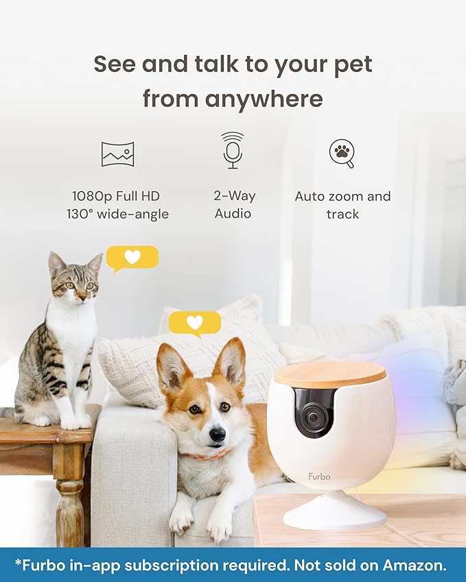 Furbo Mini Pet Camera [Subscription Required] Unlock Camera w/Paid Plan: Home Security with Dog & Cat Safety Alerts, 2-Way Audio, Mountable Smart Cam (Low Risk, 3mo Min. Cancel Anytime)