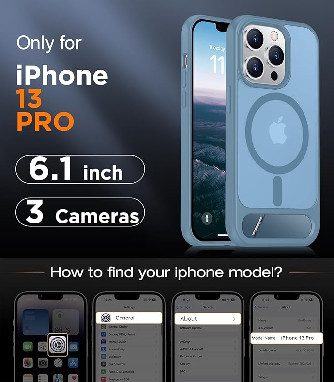 Magnetic Compatible with iPhone 13 Pro Case, [Built-in Invisible Kickstand][Compatible with MagSafe][Military Grade Shockproof] Slim Translucent Matte Phone Case for iPhone 13 Pro 6.1"