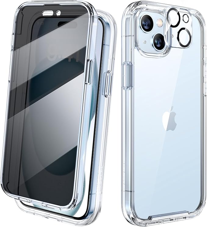 Diaclara Designed for iPhone 15 Case, Full Body Rugged Case with Privacy Built-in Touch Sensitive Anti-Scratch Screen Protector, with Camera Lens Protector for iPhone 15 6.1", Clear
