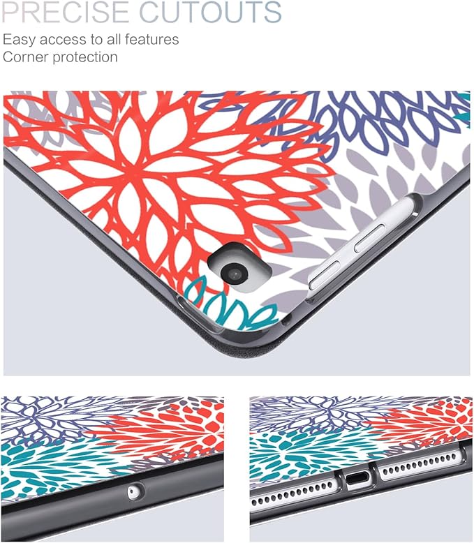for iPad 6Th/5Th Generation Cases, for iPad Case 6Th/5Th Generation, for iPad Air/Air 2 Case 9.7 Inch Auto Wake/Sleep Multi-Angle Viewing Adjustable Stand, Green Red Flower Art