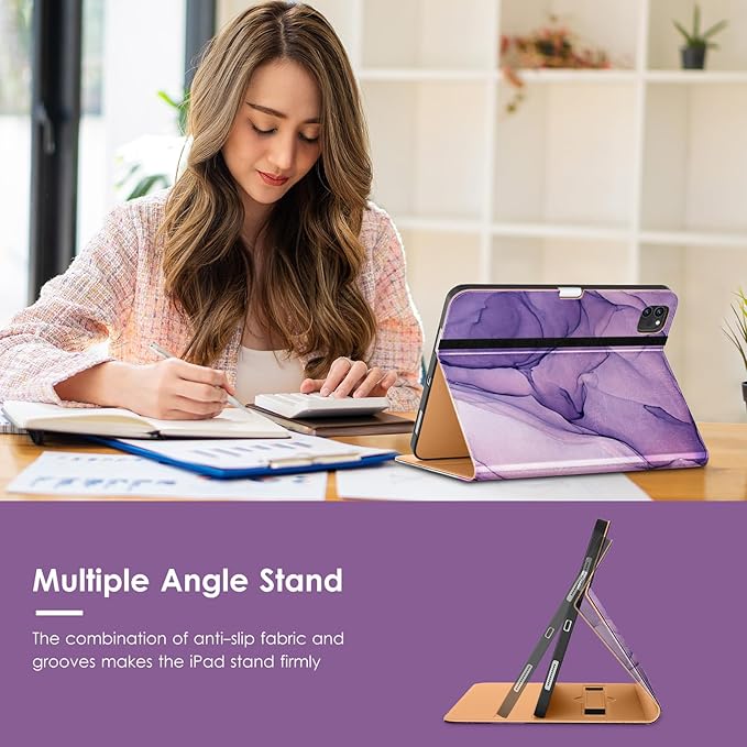 VIKESI Case for iPad Air 13 inch (M4) 2026 / (M3) 2025 / (M2) 2024,Premium Leather Folio,Apple Pencil Holder,Auto Sleep/Wake,Stand Cover - Purple Marble