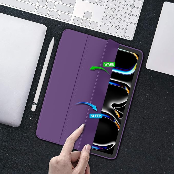iMieet iPad Pro 13 Inch Case (M5/M4) 2025/2024 with Pencil Holder, Trifold Stand Smart Case with Soft TPU Back, Auto Wake/Sleep (Dark Purple)