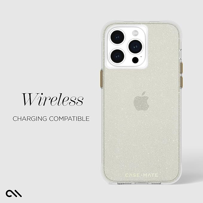 Case-Mate iPhone 15 Pro Max Case - Sheer Crystal Champagne Gold [12ft Drop Protection] [Wireless Charging Compatible] Luxury Cover w/Cute Bling Sparkle for iPhone 15 Pro Max 6.7", Anti-Scratch, Slim