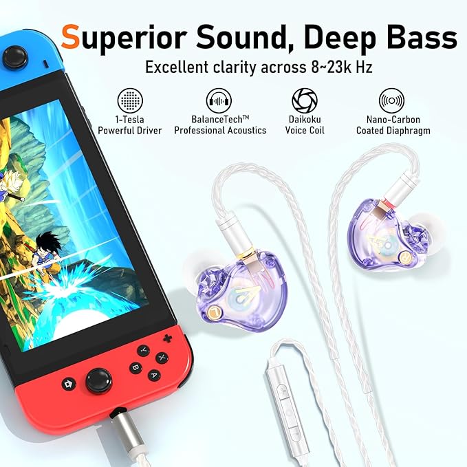 Vibes 202M Wired Earbuds - HiFi in Ear Monitor Headphones - Noise Isolating Ear Buds w/ Mic - Clear Sound, Deep Bass & Comfort-Fit Gaming Earphones - MMCX to 3.5mm & Silver Plated Cord, Carrying Case