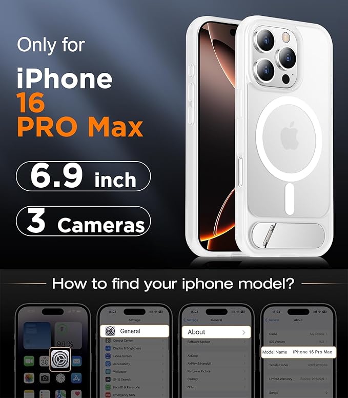 Magnetic Compatible with iPhone 16 Pro Max Case, [Built-in Invisible Kickstand][Compatible with MagSafe][Military Grade Shockproof] Slim Translucent Matte Phone Case for iPhone 16 Pro Max 6.9"