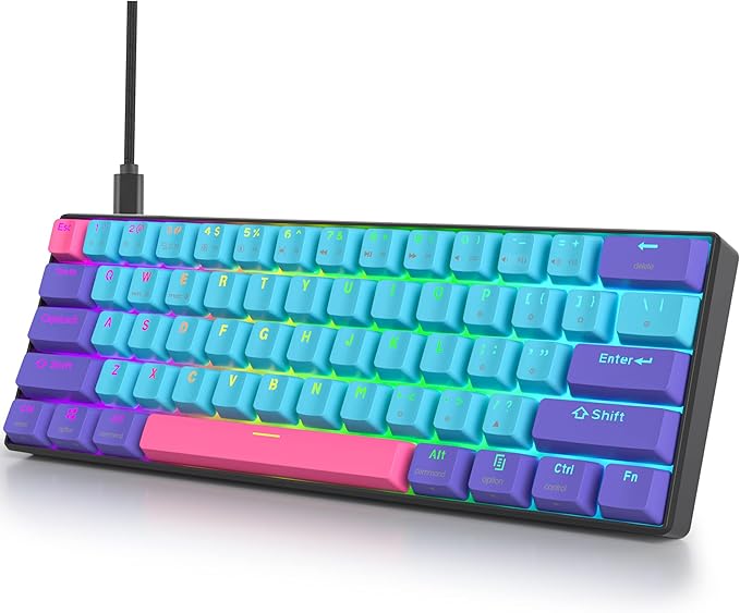 Guffercty kred 60 Percent Keyboard Mechanical Red Switch Hot Swappable RGB Wired Gaming Keyboard with Backlit PBT Keycaps NKRO Type-C for PC Gamer (Gateron Optical Red, Joker)