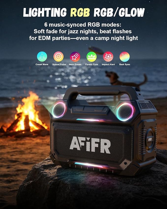Outdoor Bluetooth Speaker, 160W Loud Bass! Rugged, IP67 Waterproof, 24H Playtime with Lights, Wireless TWS Pairing Portable Speakers for Party, Outsides, Travel, Beach, Garage (Black)