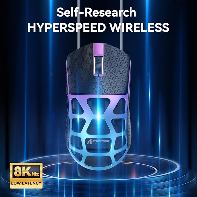 R3 Wireless Gaming Mouse, 46g Superlight Magnesium Alloy Triple-Mode Computer Mouse, 8000Hz Polling Rate, PAW3395 26K DPI Sensor Programmable Mice with Griptape for PC/Win/Mac (Purple&Blue)