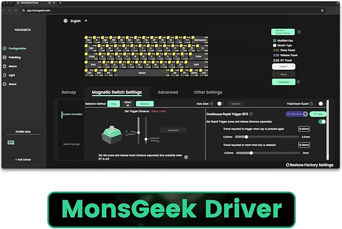 MONSGEEK FUN60 Pro Rapid Trigger Gaming Keyboard 16k Scan Rate SP Magnetic Switch HE Keyboard Wired 60% Black Shine-Through (Glare Magnetic Switch)