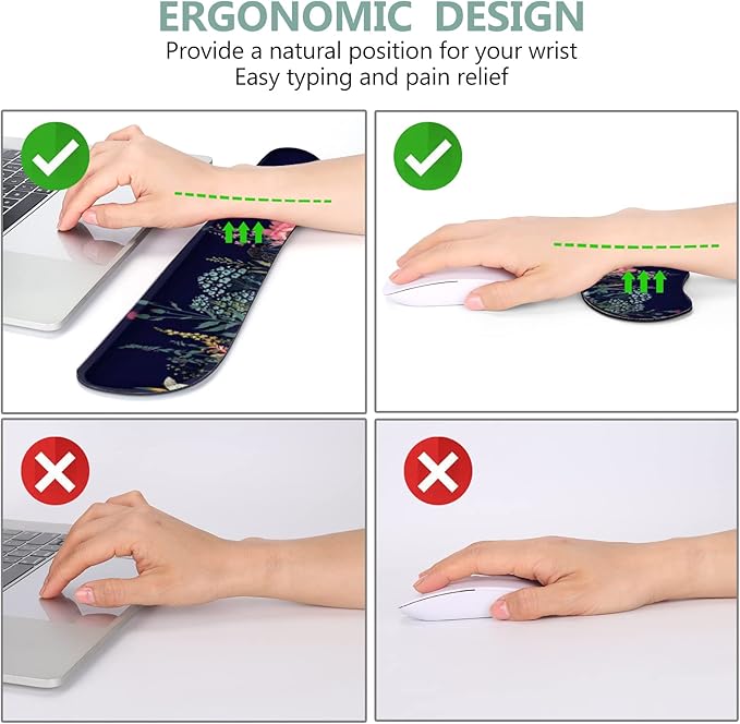 DINKY Keyboard Mouse Pad Set, Large Gaming Mousepad + Memory Foam Ergonomic Keyboard Wrist Rest Support, Easy Typing Pain Relief, 4Pcs (35.4" x 15.7") Extended Desk Mat-Flower Weed