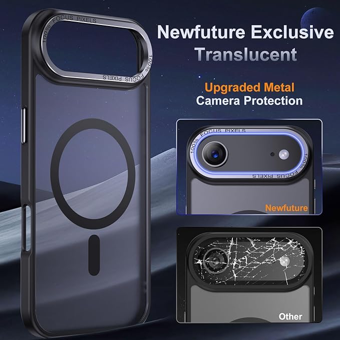Newfuture Magnetic for iPhone Air Case [Compatible with Magsafe] [Military Grade Drop Protection] Translucent Matte Anti-Scratch Shockproof Protective Phone Cover 6.5 Inch, Black