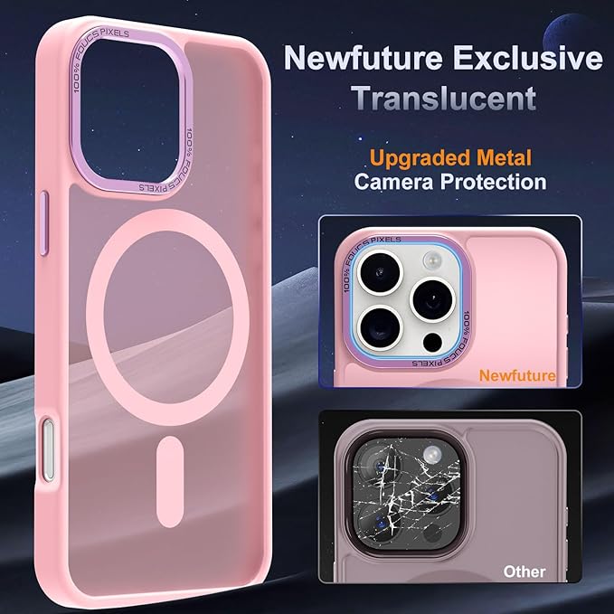 Newfuture Designed for iPhone 14 Pro Max Case with Magnetic [13 FT Military Drop Protection] [Compatible with Magsafe] Slim Translucent Matte Shockproof with Anti-Fingerprint Phone Case, Tender Pink