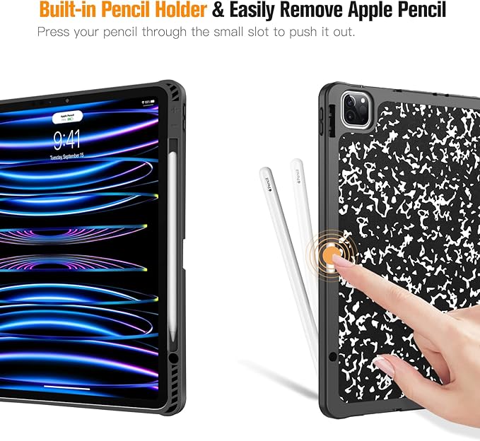 Fintie Case for iPad Pro 12.9-inch 6th Generation 2022, [Built-in Pencil Holder] Slim Soft TPU Protective Cover with Auto Wake/Sleep, Also Fit iPad Pro 12.9" 5th & 4th & 3rd Gen, Composition Book