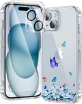 toushion 3 in 1 for iPhone 15 Plus Case Clear Printed Design | Yellowing-Resistant Acrylic Back, Screen Protector *1 & Camera Lens Protector*1, Military-Grade Protection