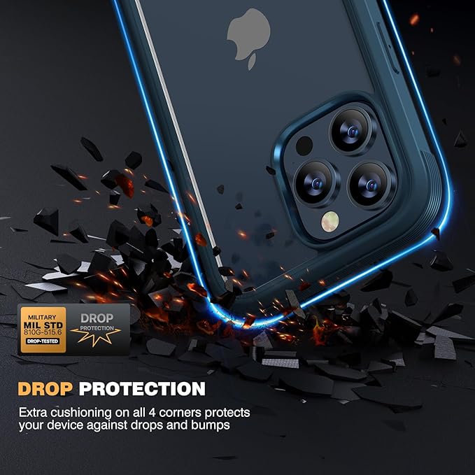 Diaclara Designed for iPhone 15 Pro Case, [Military-Grade Drop Proof] Full-Body Bump Case with Built-in Shockproof Screen Protector, [Camera Lens Protector] Cover for iPhone 15 Pro 6.1"(Deep Blue)