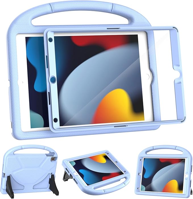 YIHE Kids Case for iPad 9th/8th/7th Generation, iPad Pro 10.5 & Air 3, Shockproof Protective Cover with Handle Stand & Screen Protector for 10.2/10.5 Inch iPads, Light Blue