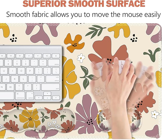 ARTSO Gaming Mouse Pad Wrist Support Set,Cute Flower Desk Mat+Mouse Pad with Wrist Rest +Keyboard Wrist Pad+Coaster,4-in-1 Mousepad Ergonomic Design for Home Office Game