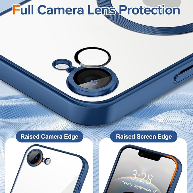 Hython Magnetic Clear for iPhone 16e Case with Camera Lens Protector [Compatible with MagSafe] Luxury Plating Edge Slim Soft TPU Cover Protective Phone Case for iPhone 16e 6.1", Matte Deep Blue