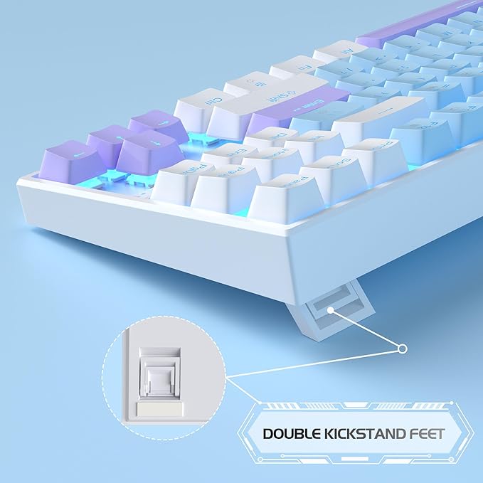 MageGee 75% Mechanical Gaming Keyboard, Blue Switch, LED Blue Backlit, 87 Keys Compact TKL Wired Keyboards for Windows Laptop PC Gamer - Blue/White