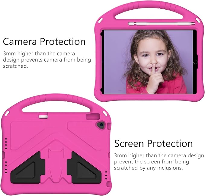 Kids Case for iPad 9th/8th/7th Gen & iPad Air 3rd Gen 10.5" & iPad Pro 10.5 Case, Techcircle Shockproof EVA Foam Rugged Handle Stand Anti-Slip Grip Lightweight Protective Case w/Pencil Holder, Rose
