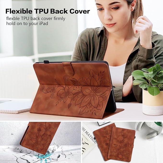 Case for iPad mini 7 2024 A17 Pro/iPad mini 6 2021 8,3 inch, Auto Wake/Sleep Supports Pencil Pro and Pencil(USB-C) Magnetic Clasp Stand, Brown