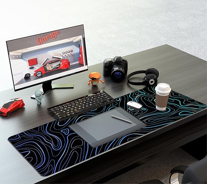 UJoowalk Topographic Mouse Pad Large, Gaming Mouse Pad, XL Mousepad, Keyboard and Mouse Pad, Desk Mat, 31.5 x 11.8 in, Black White Minimalist Contour for Office