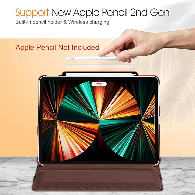Fintie Rotating Case for iPad Pro 12.9-inch 6th Generation 2022-360 Degree Swiveling Protective Cover with Pencil Holder, Auto Sleep/Wake, Also Fit iPad Pro 12.9" 5th/4th/3rd Gen, Brown