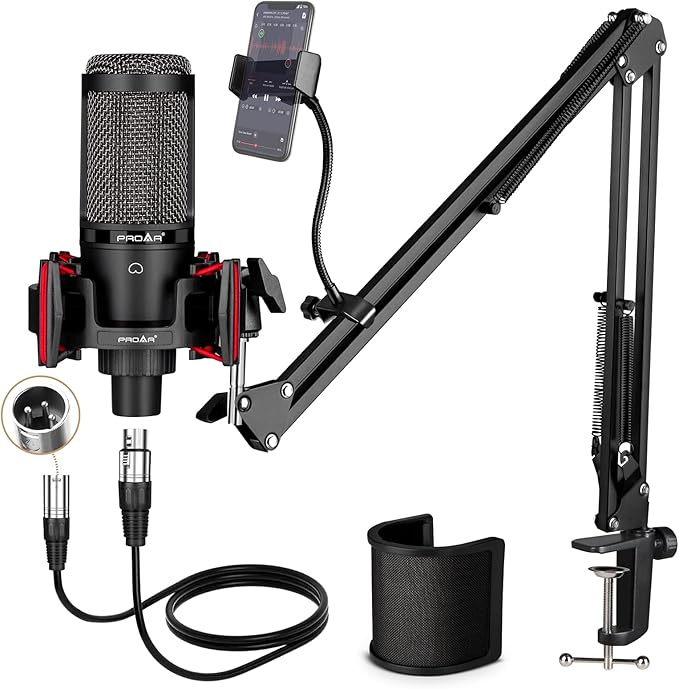 Condenser Microphone XLR,Professional Studio Recording Microphone for Computer PC,Cardioid Podcast Mic Kit with Boom Arm,Gaming Microphone for Streaming,ASMR,Singing,Voice Over,Vocal,YouTube,Zoom