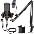 Condenser Microphone XLR,Professional Studio Recording Microphone for Computer PC,Cardioid Podcast Mic Kit with Boom Arm,Gaming Microphone for Streaming,ASMR,Singing,Voice Over,Vocal,YouTube,Zoom