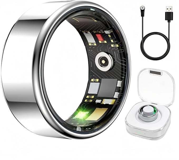 Smart Ring for Women Men,Sleep Tracking Wearable,Fitness Tracker Ring with Step/Heart Rate/Blood Oxygen/Distance/Calorie,Clock Vibration,No Subscription Fee,5ATM Water (Silver, 13)