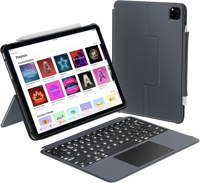 Macally iPad Air 13 Inch Case Keyboard (M3, 2025/M2, 2024) |iPad Pro 12.9 Keyboard Case (5/6th Gen) with Large Trackpad, Multi Angle View Stand Apple Pencil Holder, Backlit, Detachable